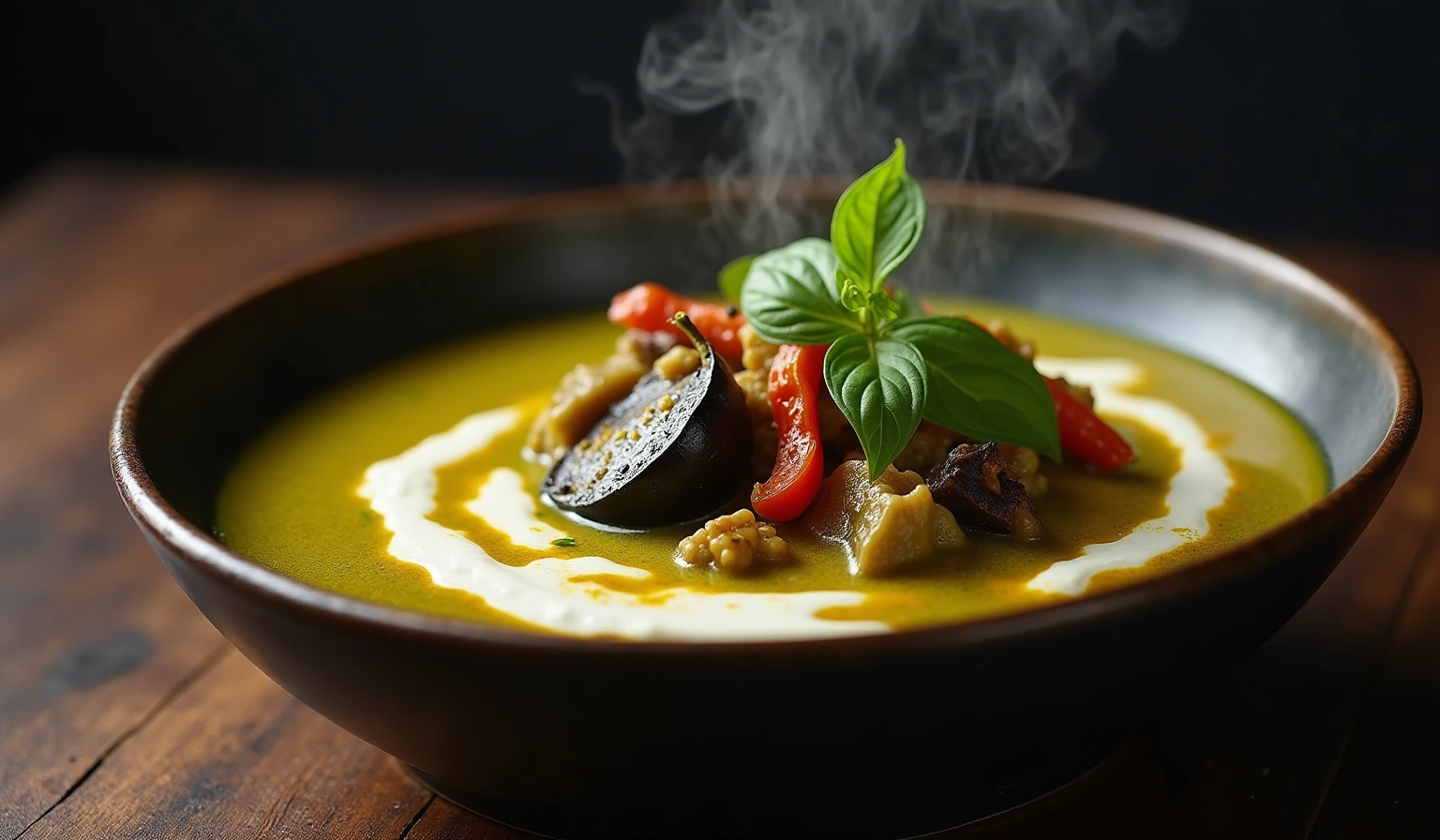 Green curry with coconut milk and basil