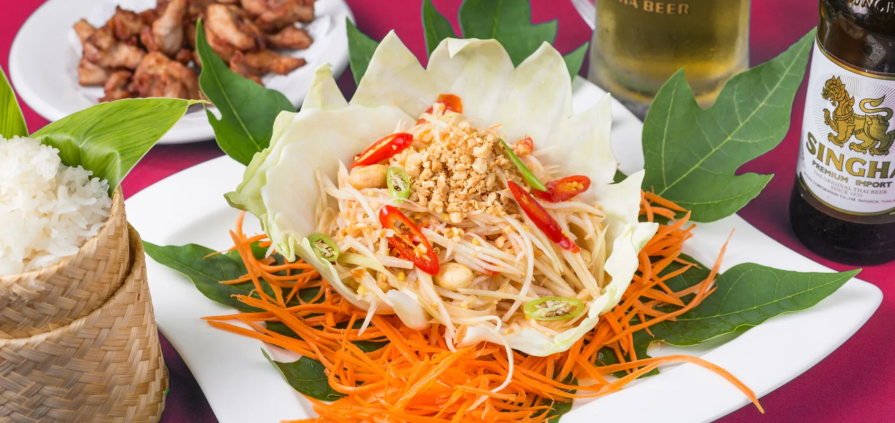 Som Tam with sticky rice (restaurant photo)